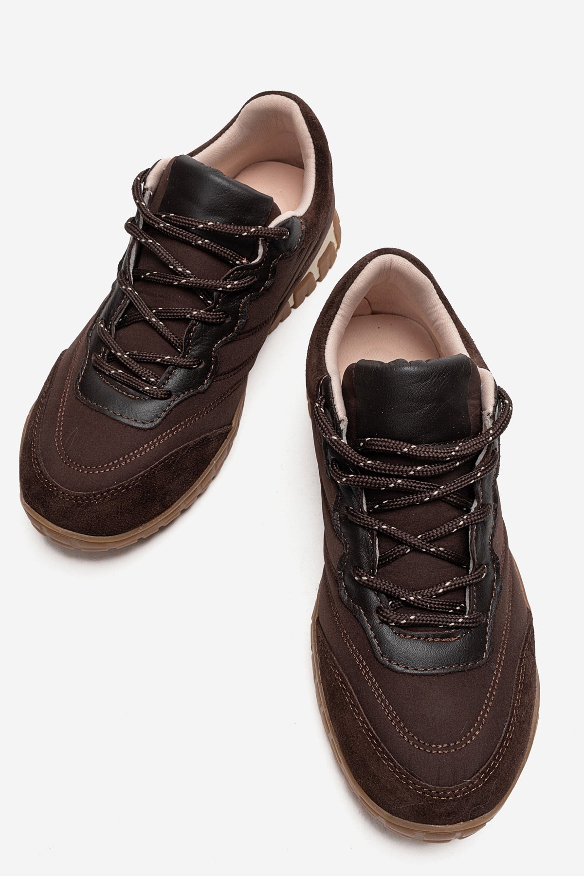 Kadın Kahve Bağcıklı Tırtıklı Kauçuk Tabanlı Sneaker Ayakkabı Rea