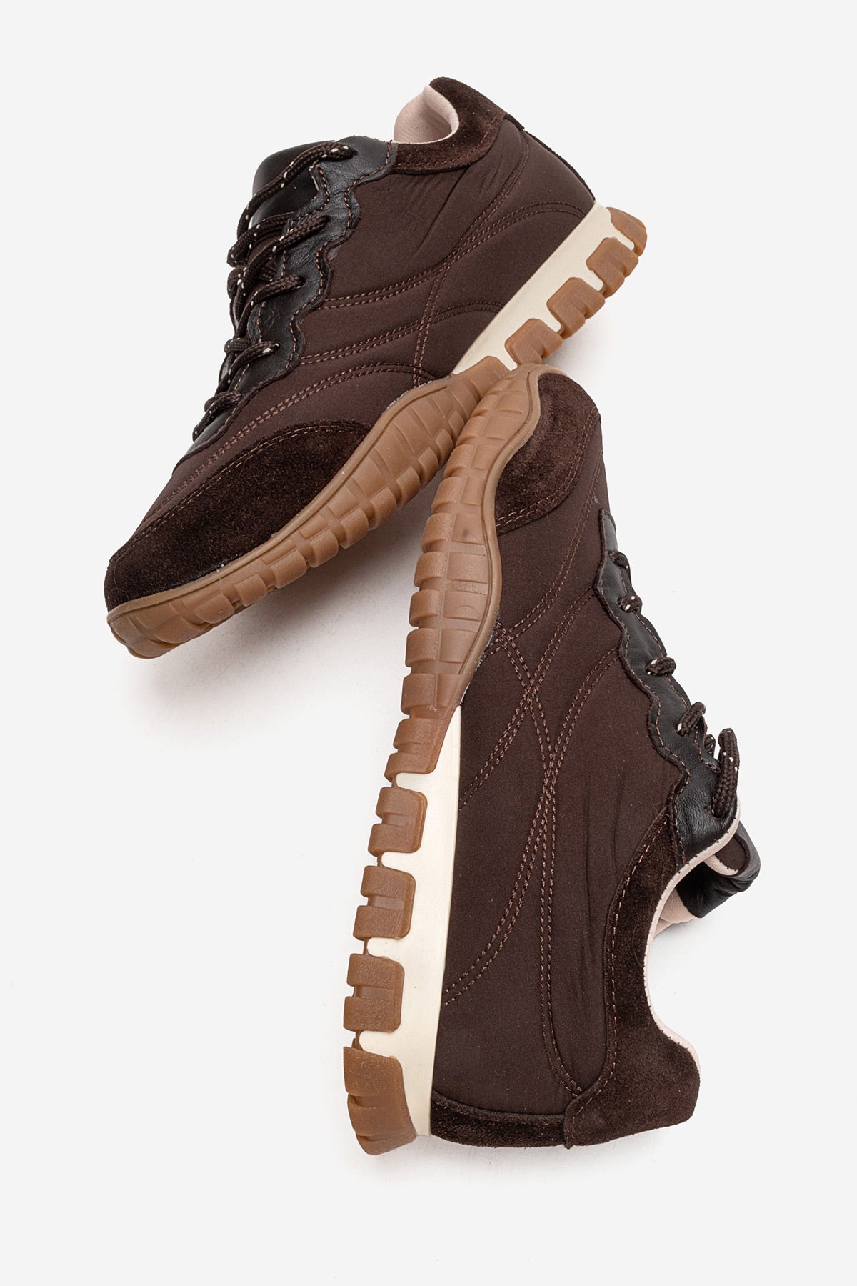 Kadın Kahve Bağcıklı Tırtıklı Kauçuk Tabanlı Sneaker Ayakkabı Rea