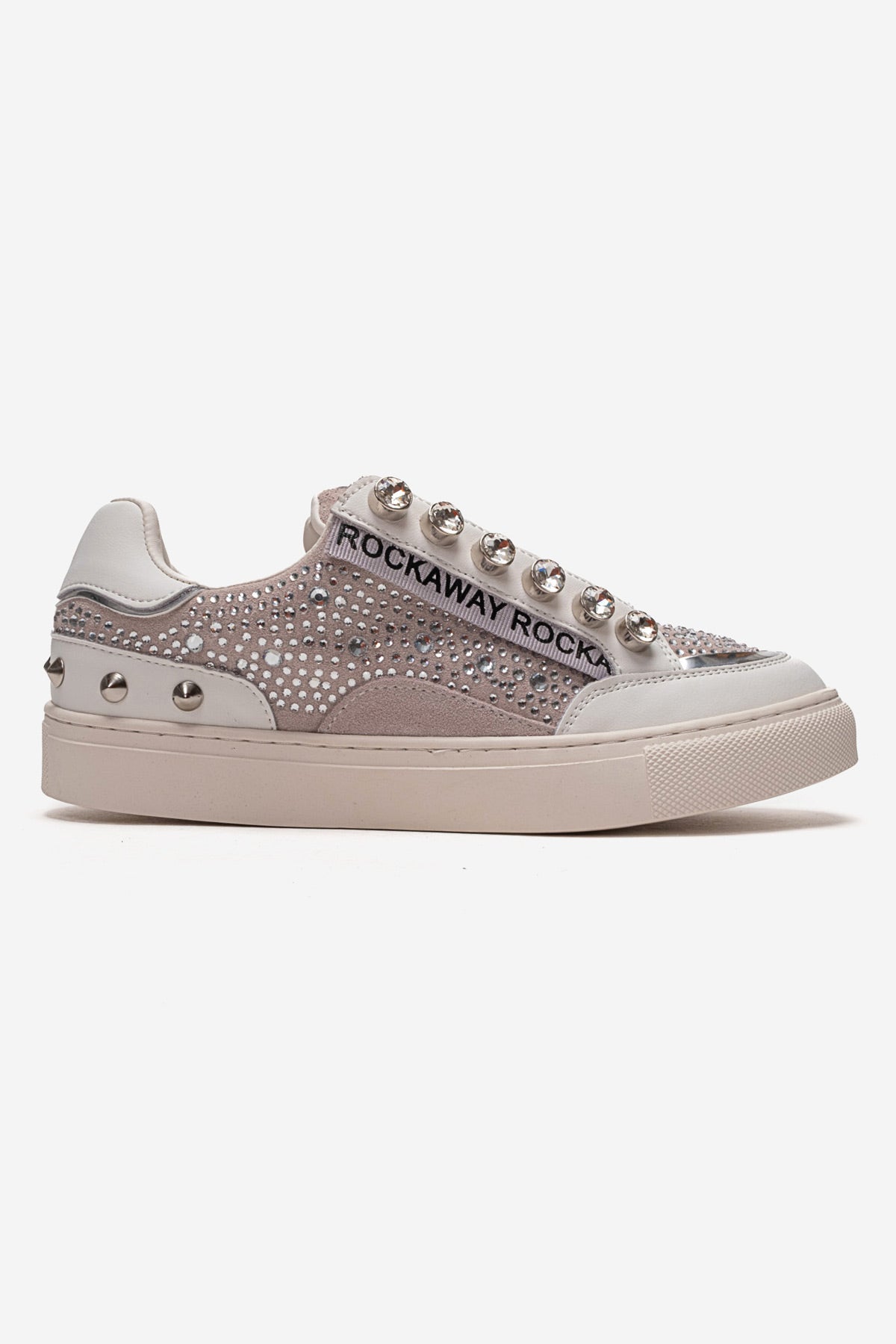 Kadın Gri Gümüş Taşlı Zımba Detaylı Kalın Tabanlı Sneaker Candela