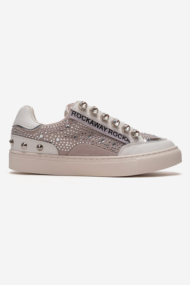 Kadın Gri Gümüş Taşlı Zımba Detaylı Kalın Tabanlı Sneaker Candela