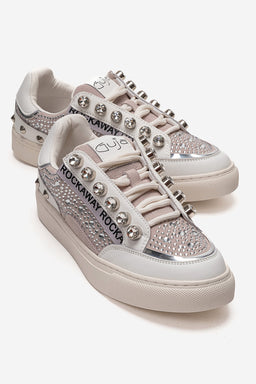Kadın Gri Gümüş Taşlı Zımba Detaylı Kalın Tabanlı Sneaker Candela