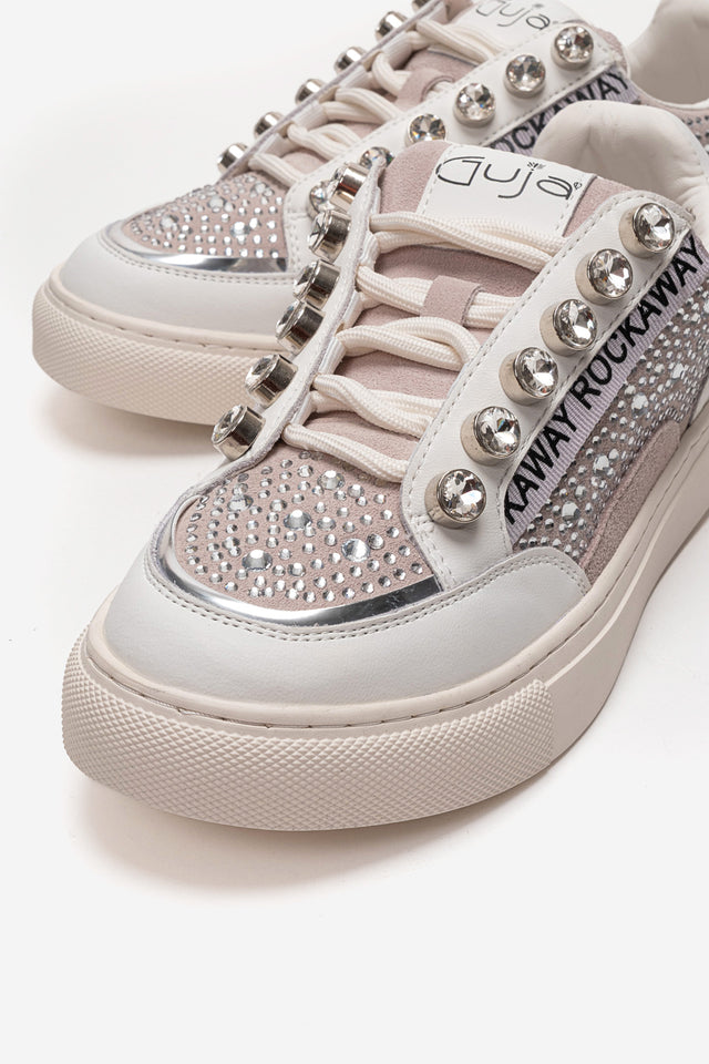 Kadın Gri Gümüş Taşlı Zımba Detaylı Kalın Tabanlı Sneaker Candela