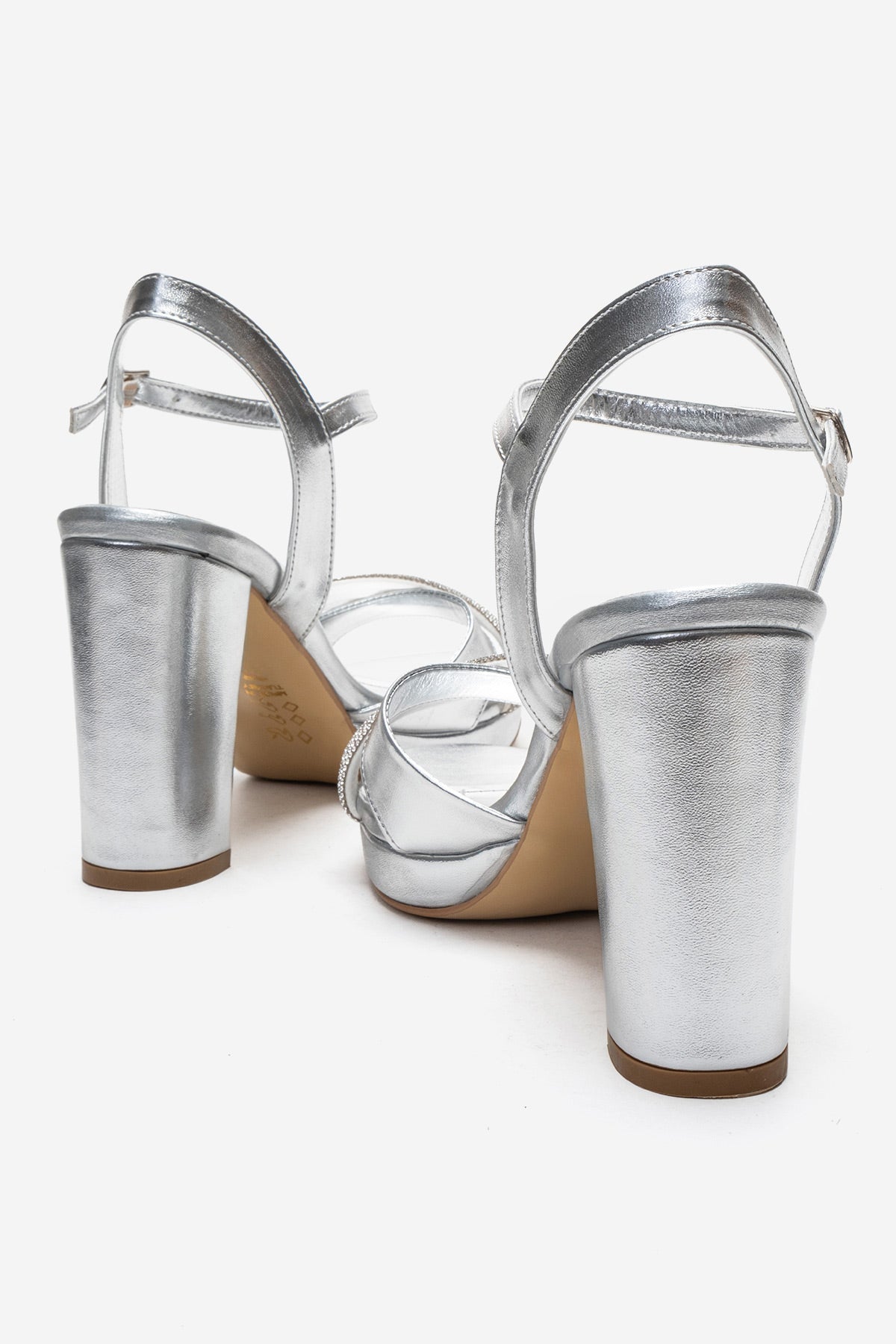 Kadın Gümüş Taşlı Çapraz Bantlı 10 cm Platform Kalın Topuklu Sandalet Bellina