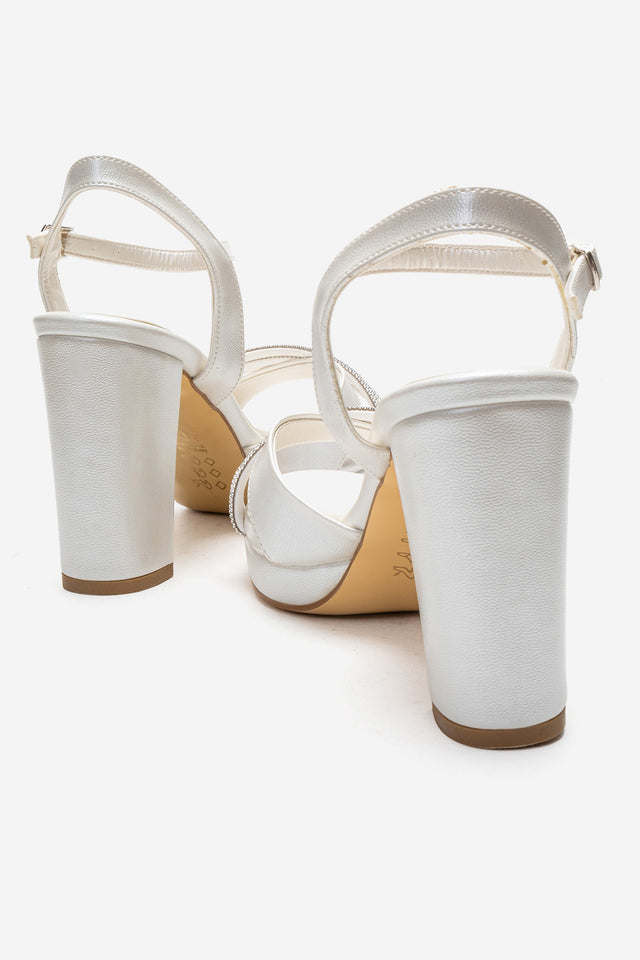 Kadın Sedef Taşlı Çapraz Bantlı 10 cm Platform Kalın Topuklu Sandalet Bellina