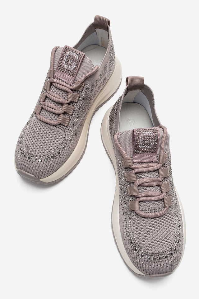 Kadın Vizon Triko Örgü Gümüş Taşlı Lastik Bağcıklı Kalın Tabanlı Sneaker Günlük Ayakkabı Cassia