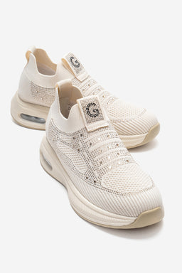 Kadın Bej Taş Detaylı Bağcıksız Hafif Tabanlı Sneaker Colomba