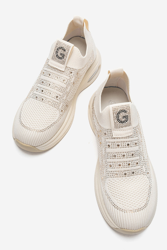 Kadın Bej Taş Detaylı Bağcıksız Hafif Tabanlı Sneaker Colomba