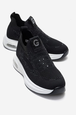 Kadın Siyah Taş Detaylı Bağcıksız Hafif Tabanlı Sneaker Colomba