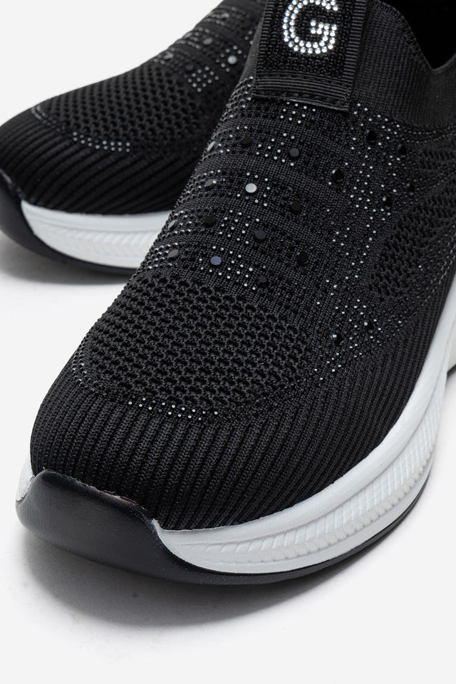 Kadın Siyah Taş Detaylı Bağcıksız Hafif Tabanlı Sneaker Colomba