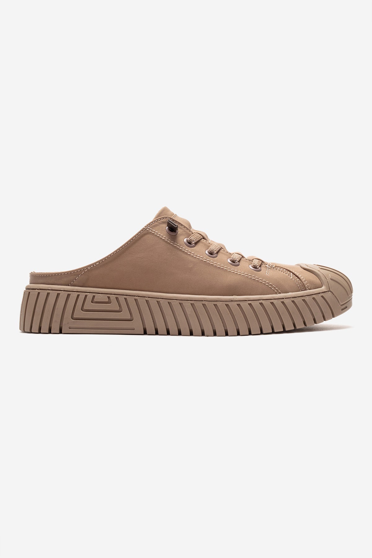Kadın Bej Dokulu Bağcıklı Kalın Tabanlı Sneaker Terlik Cala
