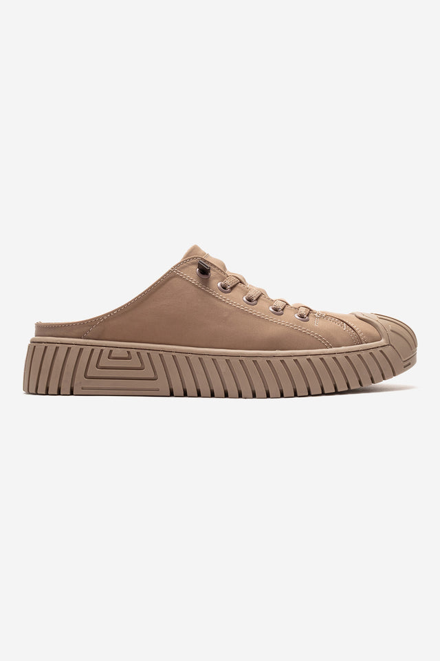 Kadın Bej Dokulu Bağcıklı Kalın Tabanlı Sneaker Terlik Cala