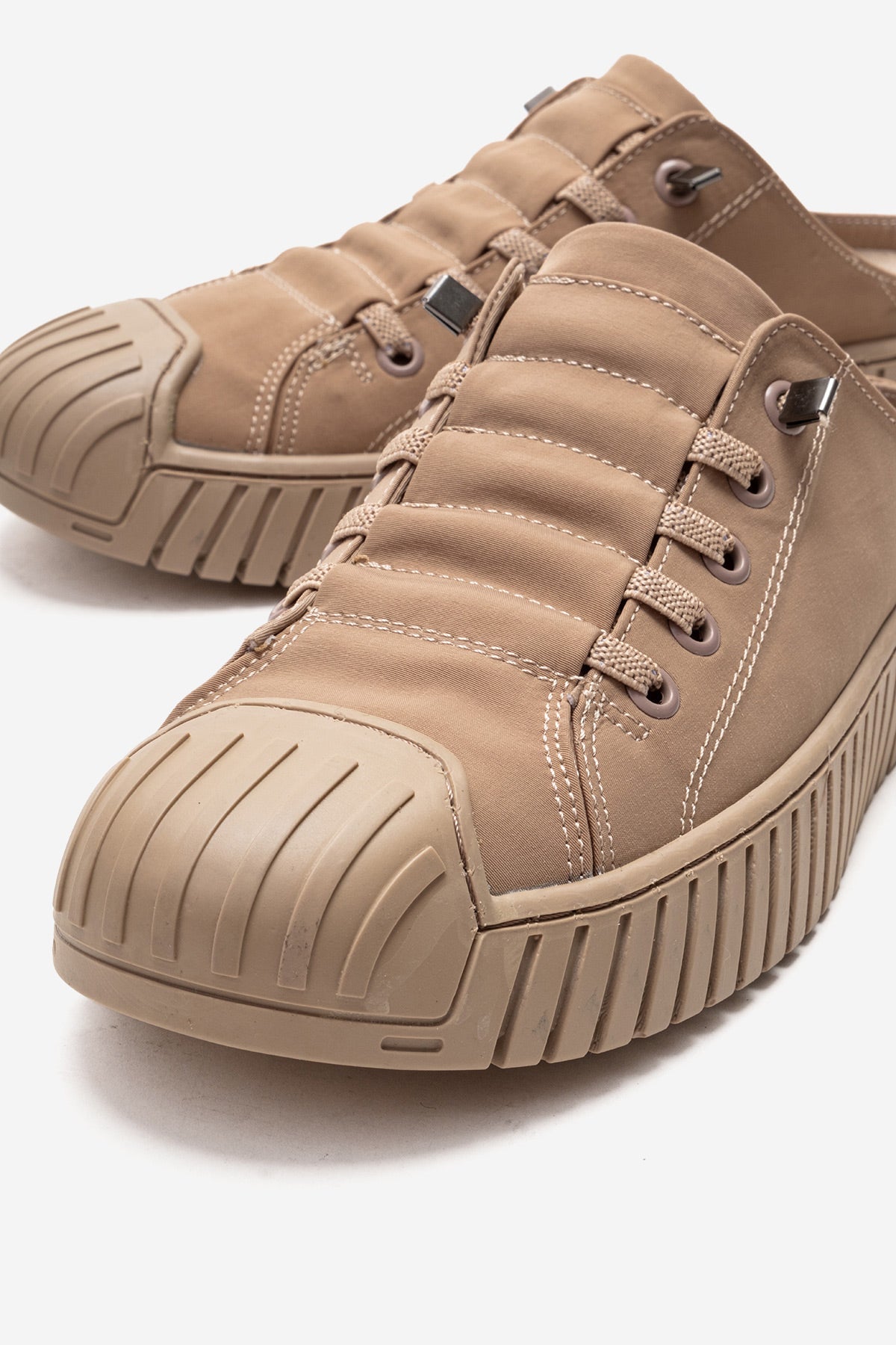 Kadın Bej Dokulu Bağcıklı Kalın Tabanlı Sneaker Terlik Cala