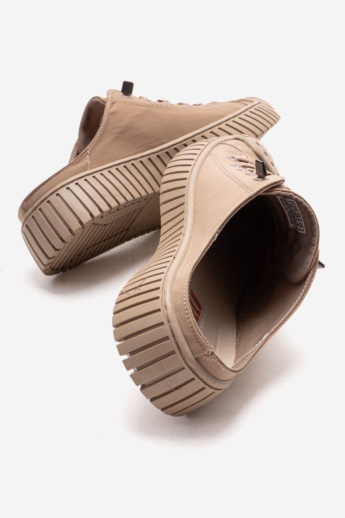 Kadın Bej Dokulu Bağcıklı Kalın Tabanlı Sneaker Terlik Cala