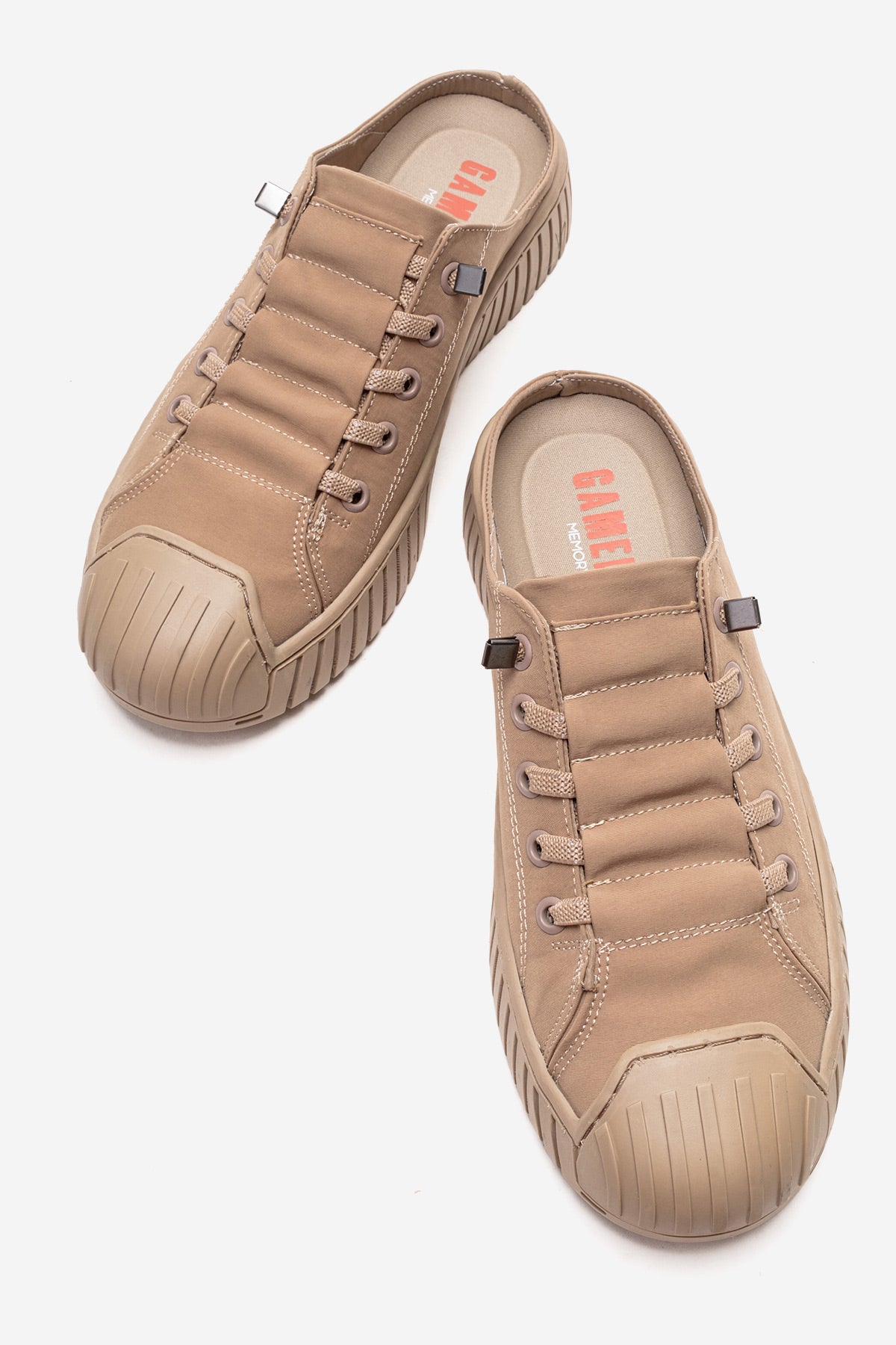 Kadın Bej Dokulu Bağcıklı Kalın Tabanlı Sneaker Terlik Cala