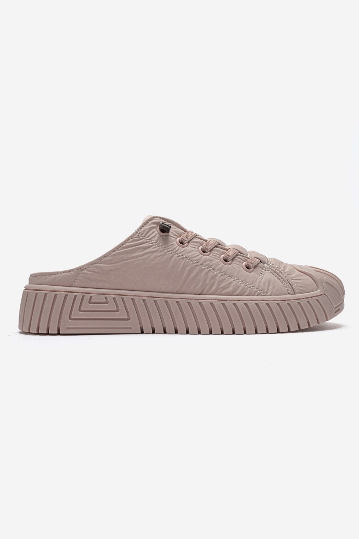 Kadın Pudra Dokulu Bağcıklı Kalın Tabanlı Sneaker Terlik Cala