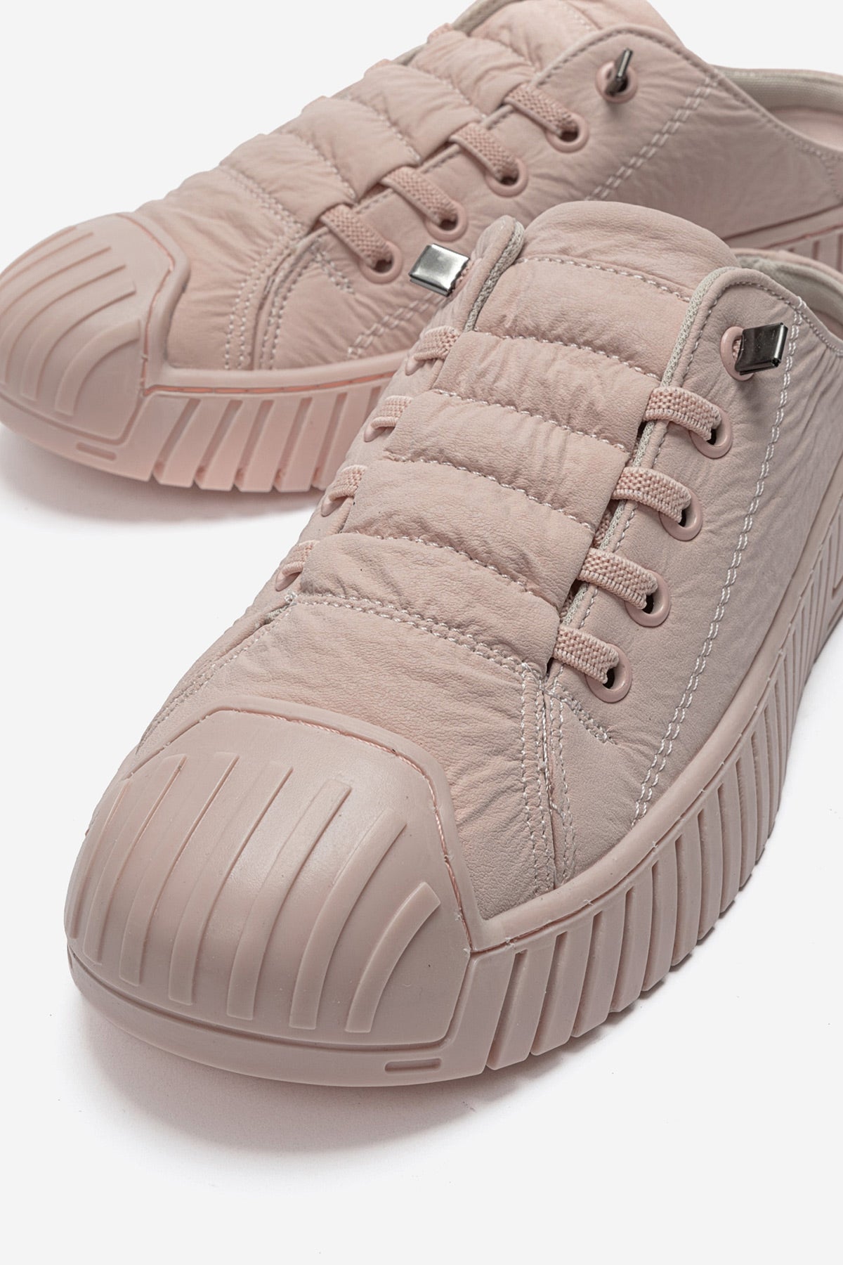 Kadın Pudra Dokulu Bağcıklı Kalın Tabanlı Sneaker Terlik Cala
