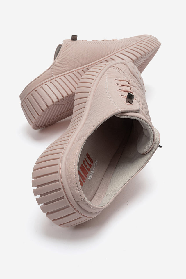 Kadın Pudra Dokulu Bağcıklı Kalın Tabanlı Sneaker Terlik Cala