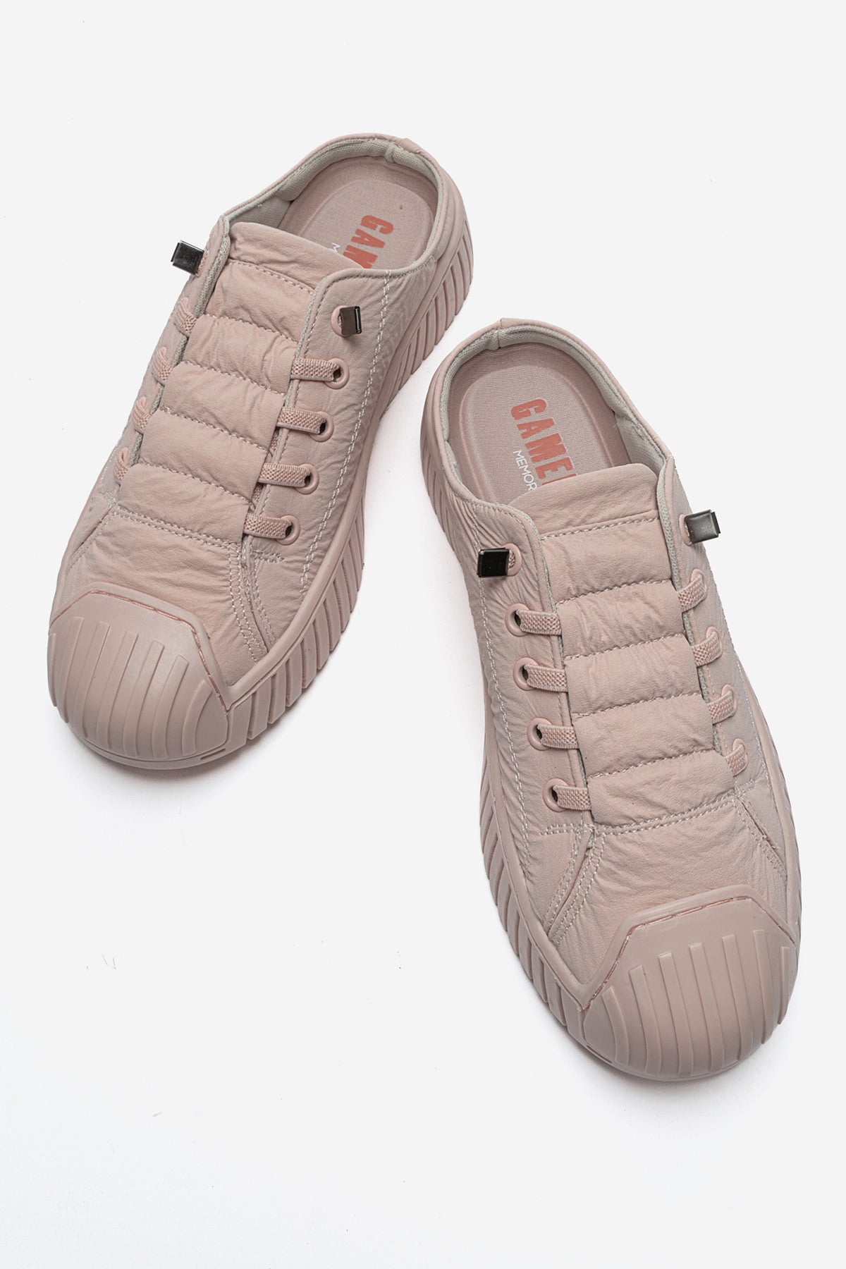 Kadın Pudra Dokulu Bağcıklı Kalın Tabanlı Sneaker Terlik Cala