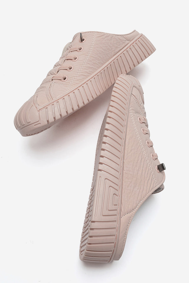 Kadın Pudra Dokulu Bağcıklı Kalın Tabanlı Sneaker Terlik Cala