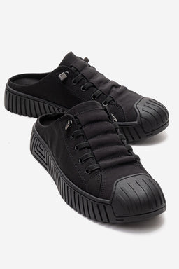 Kadın Siyah Dokulu Bağcıklı Kalın Tabanlı Sneaker Terlik Cala