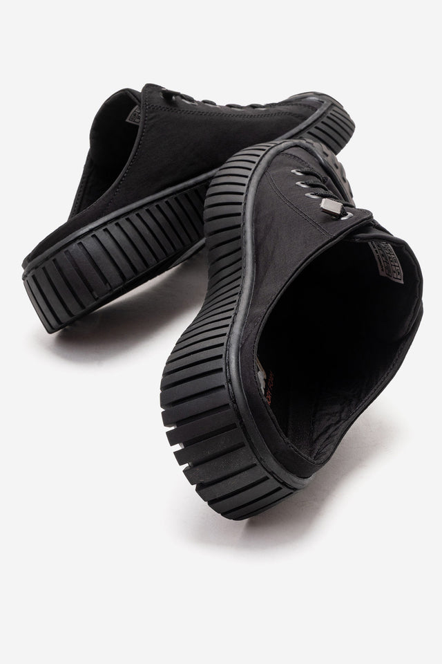 Kadın Siyah Dokulu Bağcıklı Kalın Tabanlı Sneaker Terlik Cala