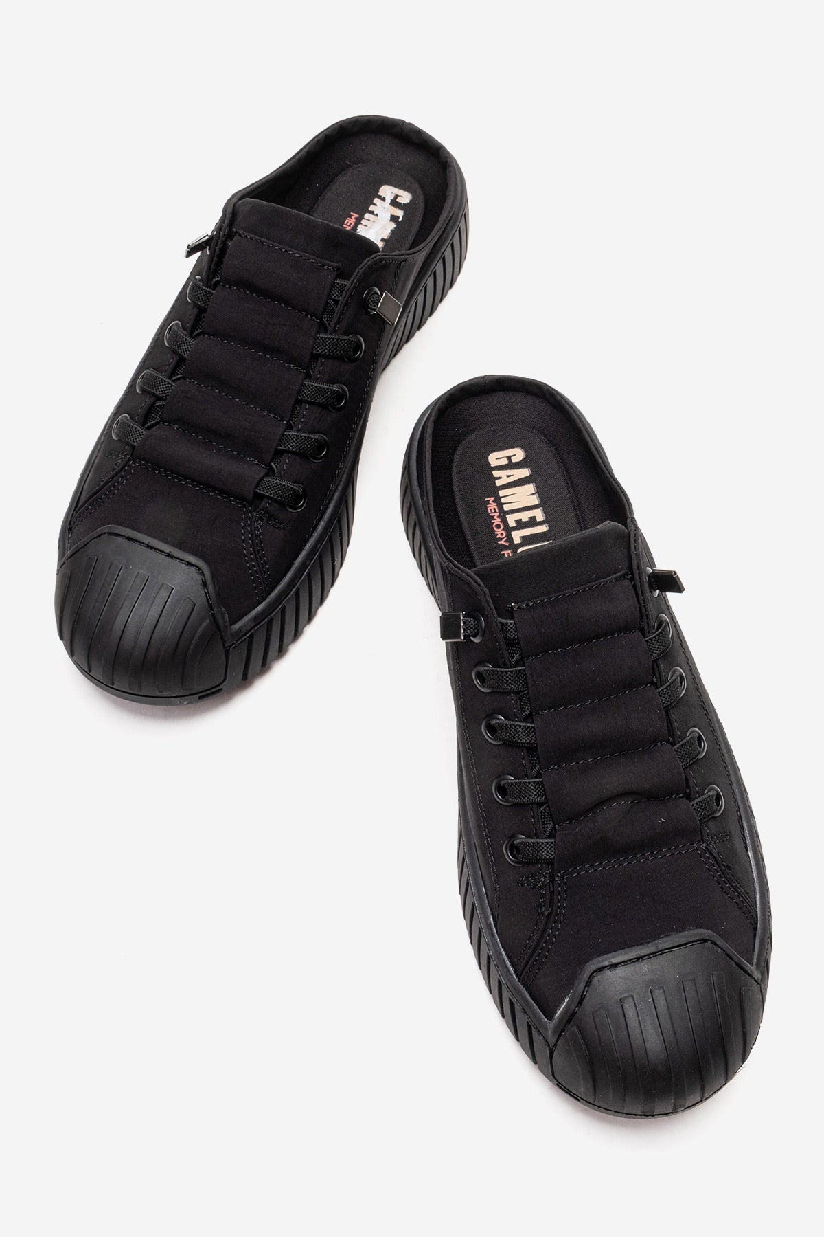 Kadın Siyah Dokulu Bağcıklı Kalın Tabanlı Sneaker Terlik Cala