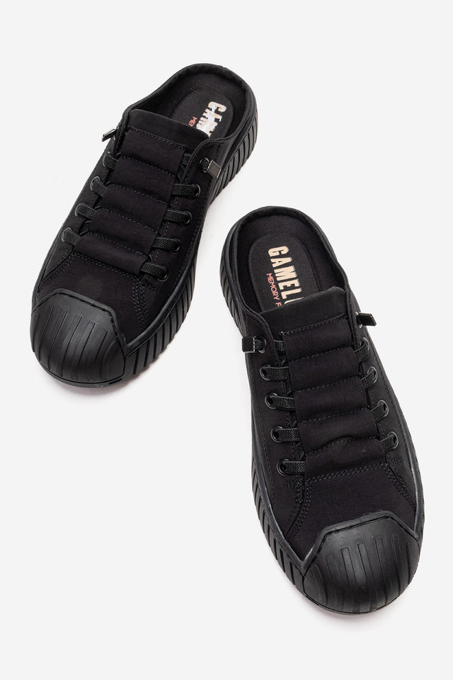 Kadın Siyah Dokulu Bağcıklı Kalın Tabanlı Sneaker Terlik Cala