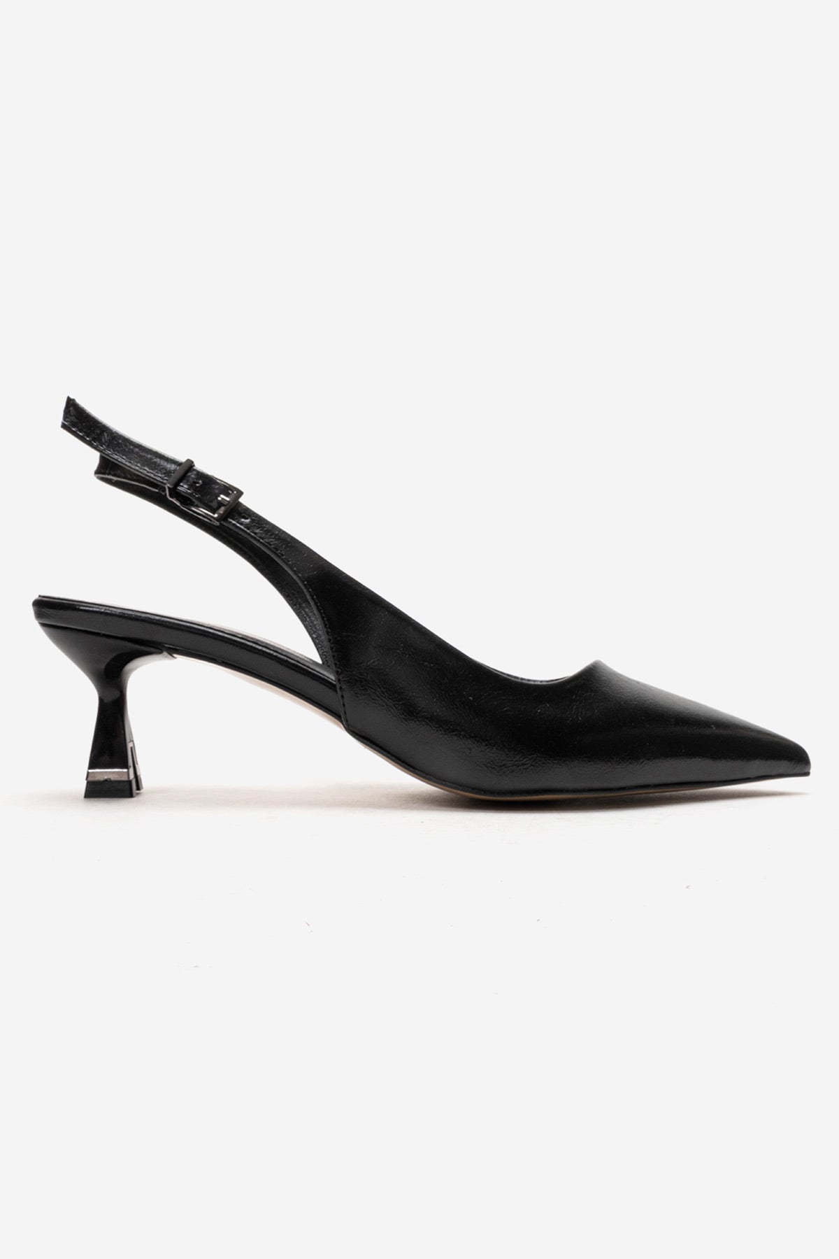 Kadın Siyah Sivri Burun 5 cm Orta İnce Topuklu Arkası Açık Stiletto Elvira