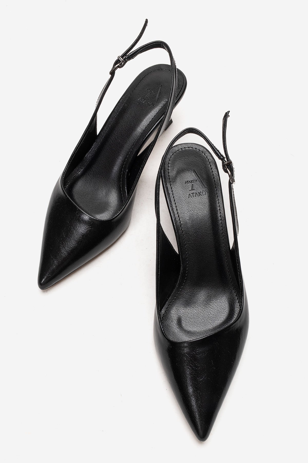 Kadın Siyah Sivri Burun 5 cm Orta İnce Topuklu Arkası Açık Stiletto Elvira