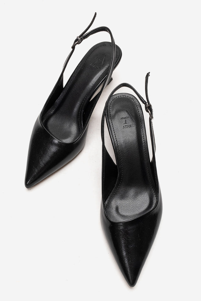 Kadın Siyah Sivri Burun 5 cm Orta İnce Topuklu Arkası Açık Stiletto Elvira