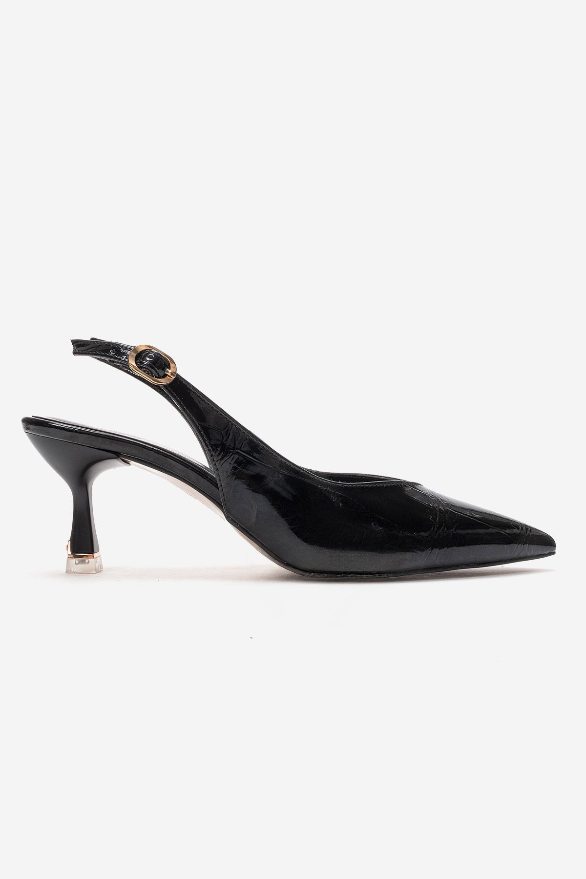 Kadın Siyah Kroko Rugan Kroko Desenli Sivri Burun 6 cm Orta İnce Topuklu Stiletto Esmeralda