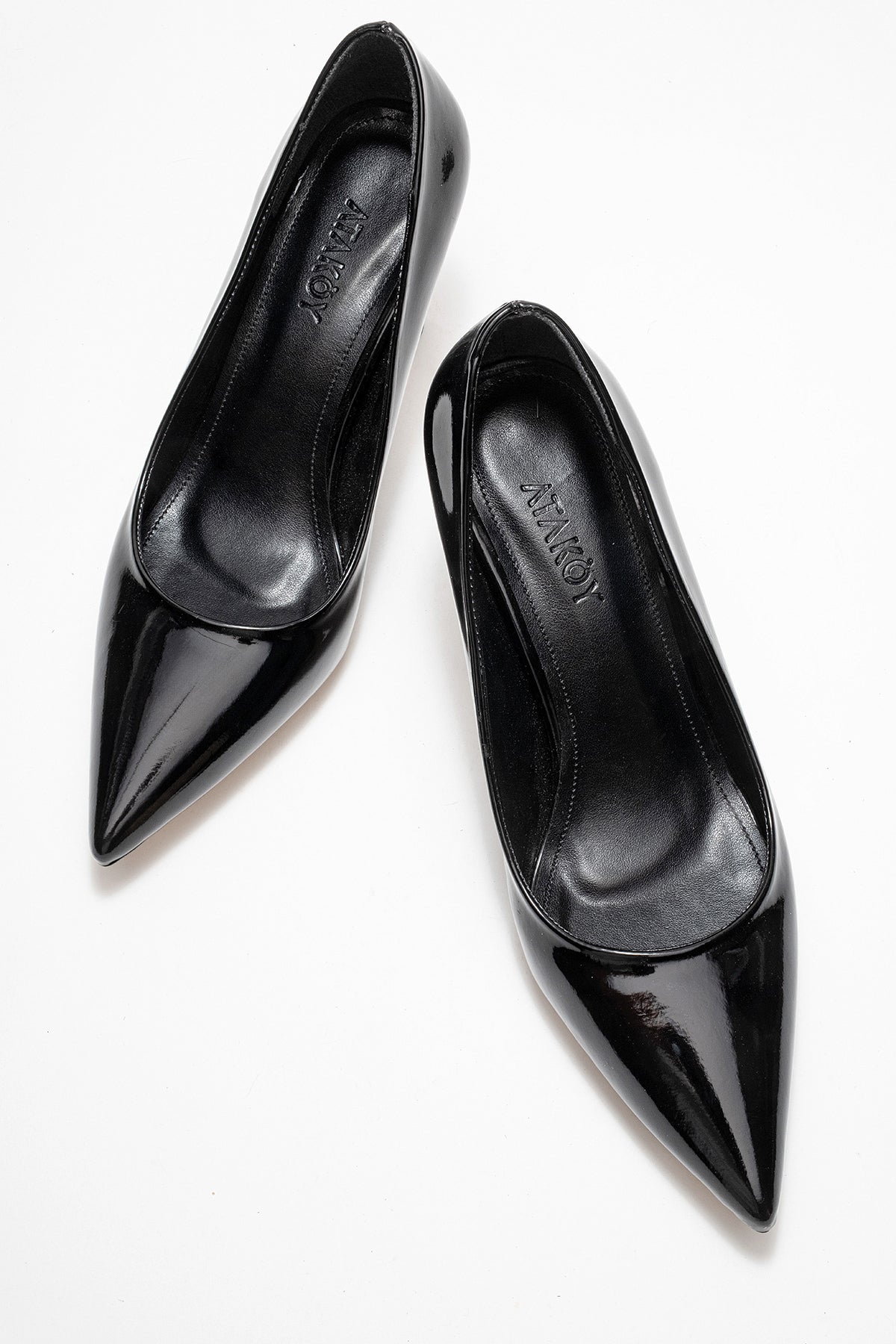 Kadın Siyah Rugan Sivri Burun 8 cm Yüksek İnce Topuklu Stiletto Ayakkabı Cristina